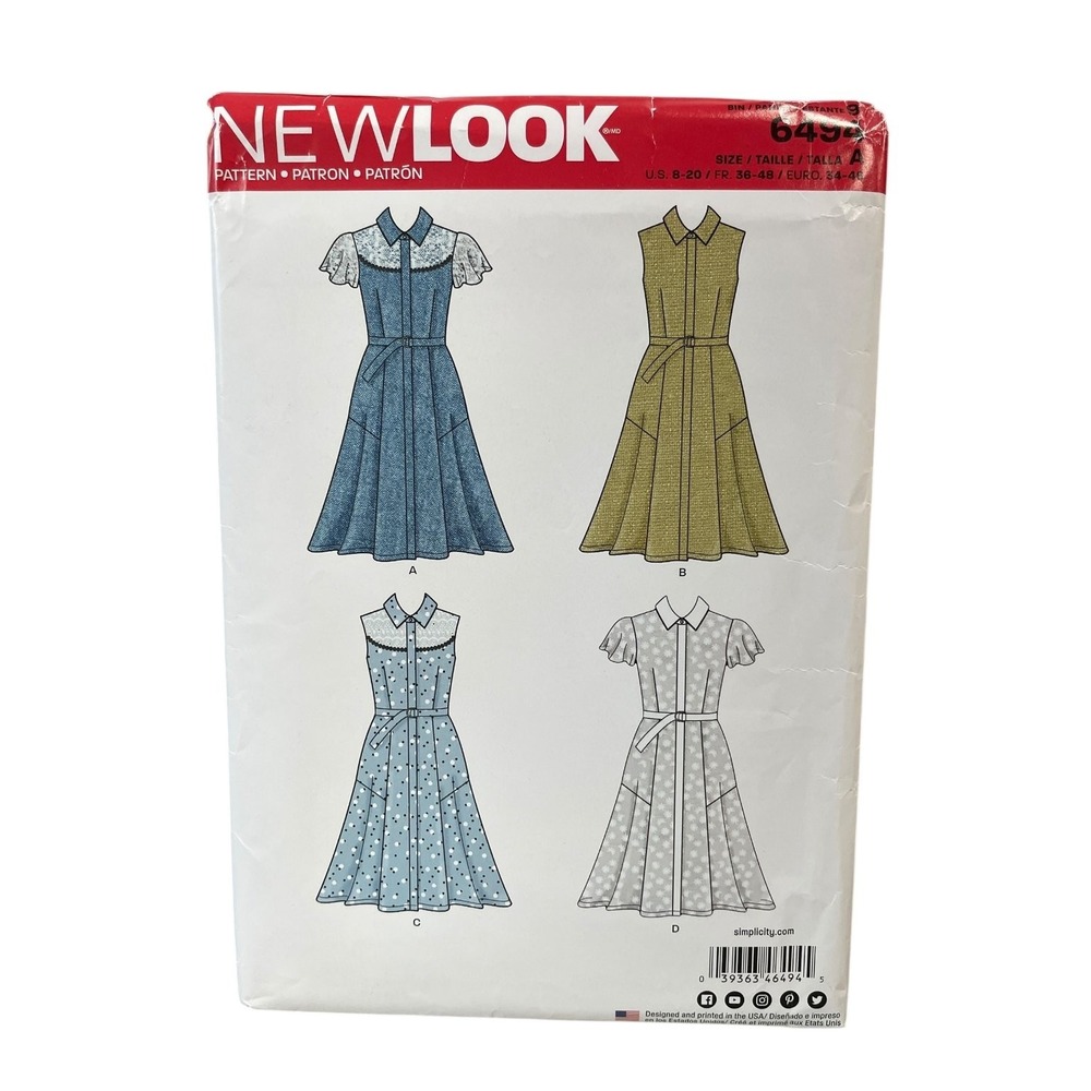 NEW LOOK 6494 Dresses US 8-20 Shirt Dress Sewing Pattern